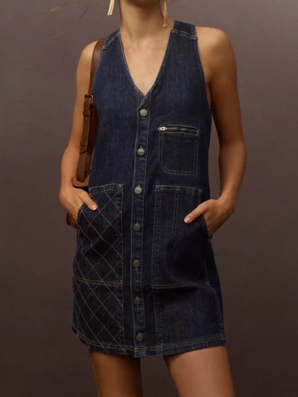 Pilcro Sleeveless V-Neck Denim Pinafore Mini Dress Size M‎